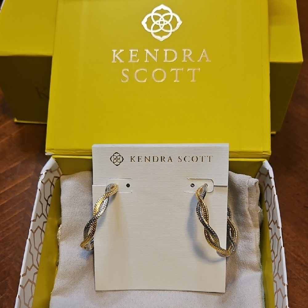 New Kendra Scott Gold and Silver Twisted Hayden Hoop Earrings